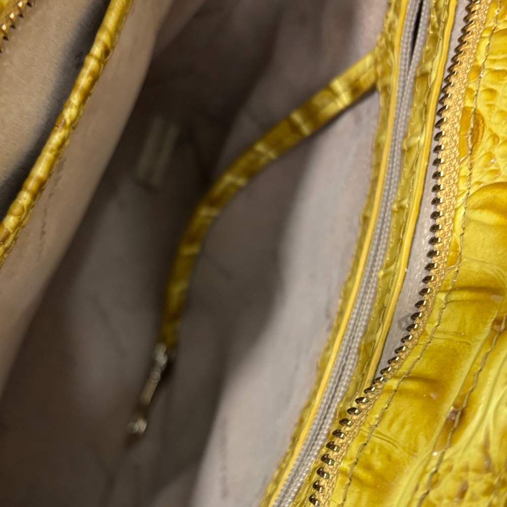 Brahmin Yellow Croc-Embossed Tote with Tortoiseshell Ring Handles - Picture 7 of 7